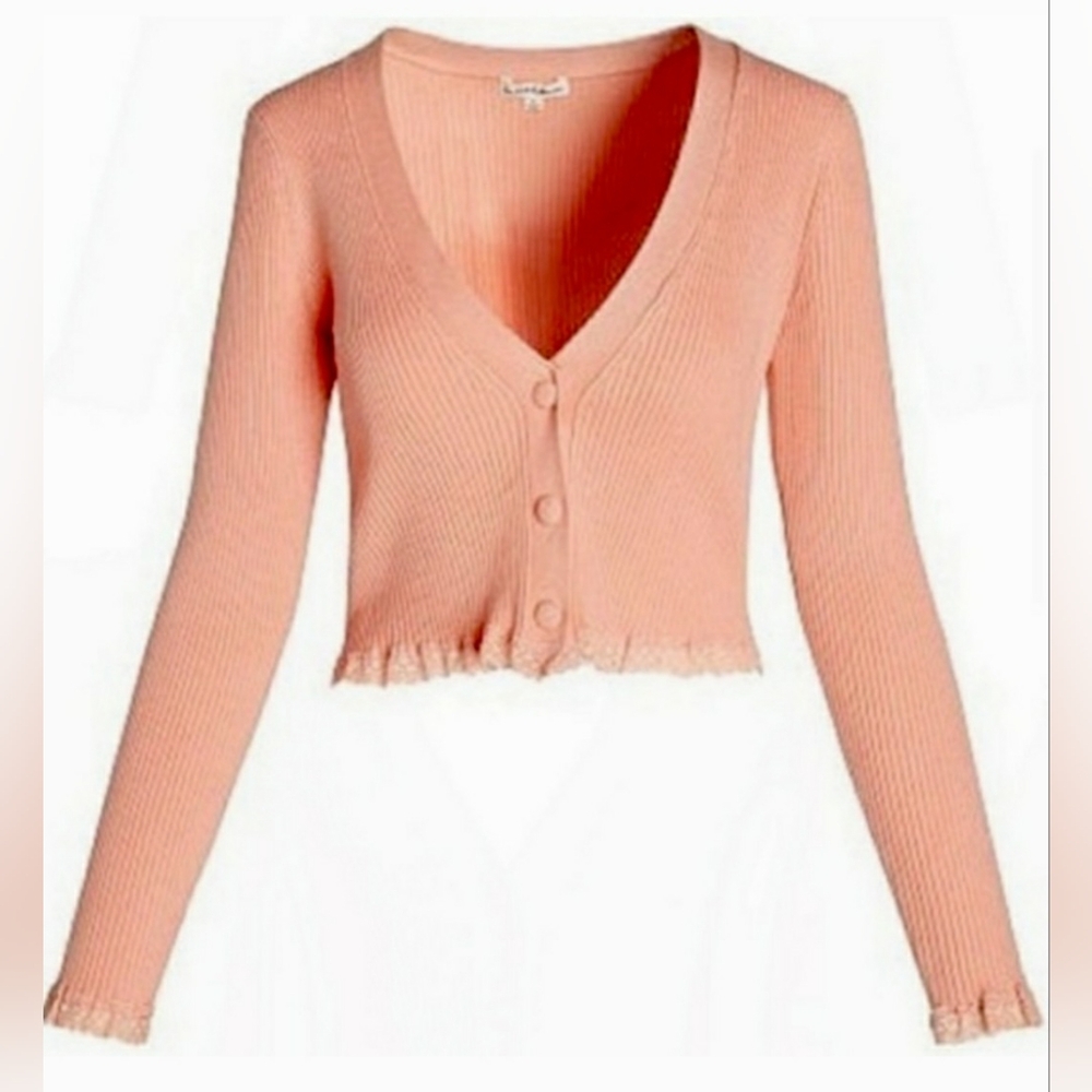 For Love And Lemons Pink Crop Top V-Neck Ribbed